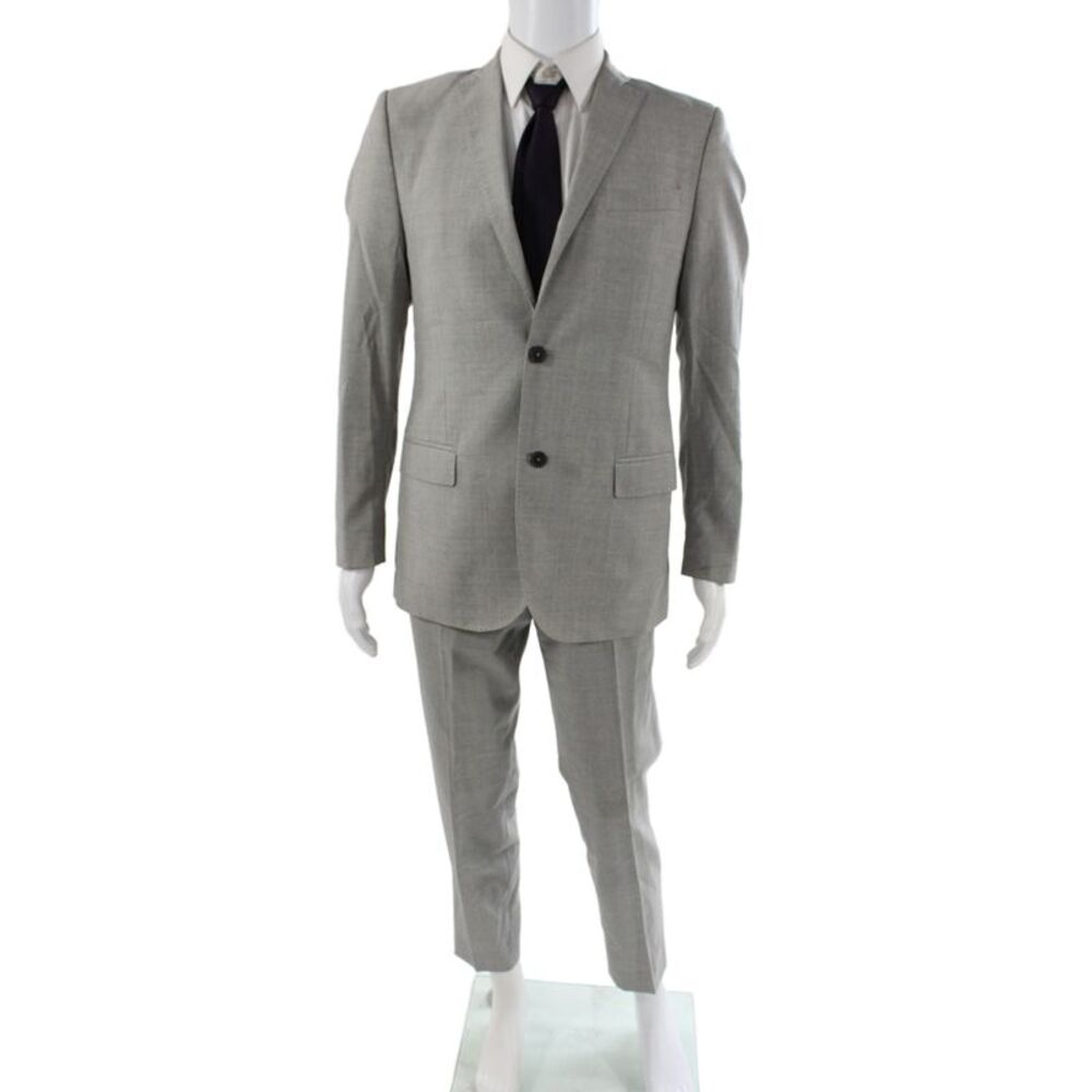 J. Lindeberg Mens Gray 2 Piece Virgin Wool Classic Solid Suit Button Size 50